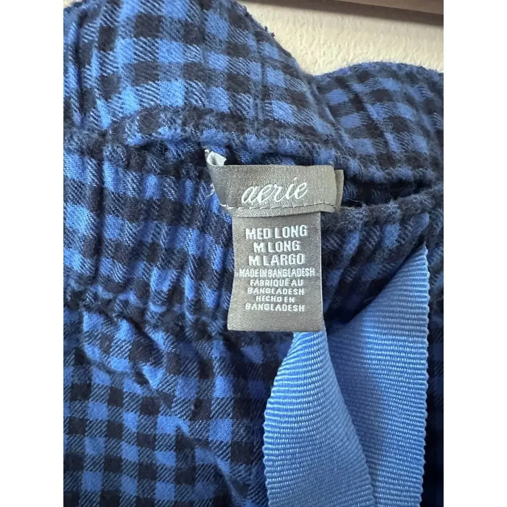 Aerie womens size‎ medium long blue gingham pajama pants with a striped cuff
